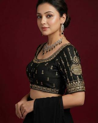 Black embroidered traditional saree blouse 3