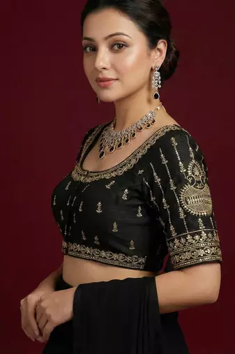 Black embroidered traditional saree blouse