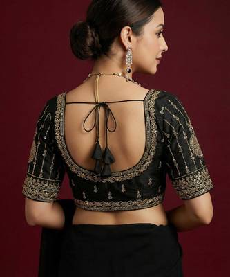 Black embroidered traditional saree blouse 4