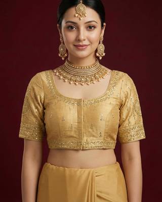 Gold embroidered traditional saree blouse 1