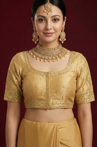 Gold embroidered traditional saree blouse