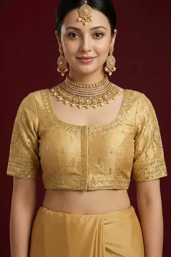 Gold embroidered traditional saree blouse