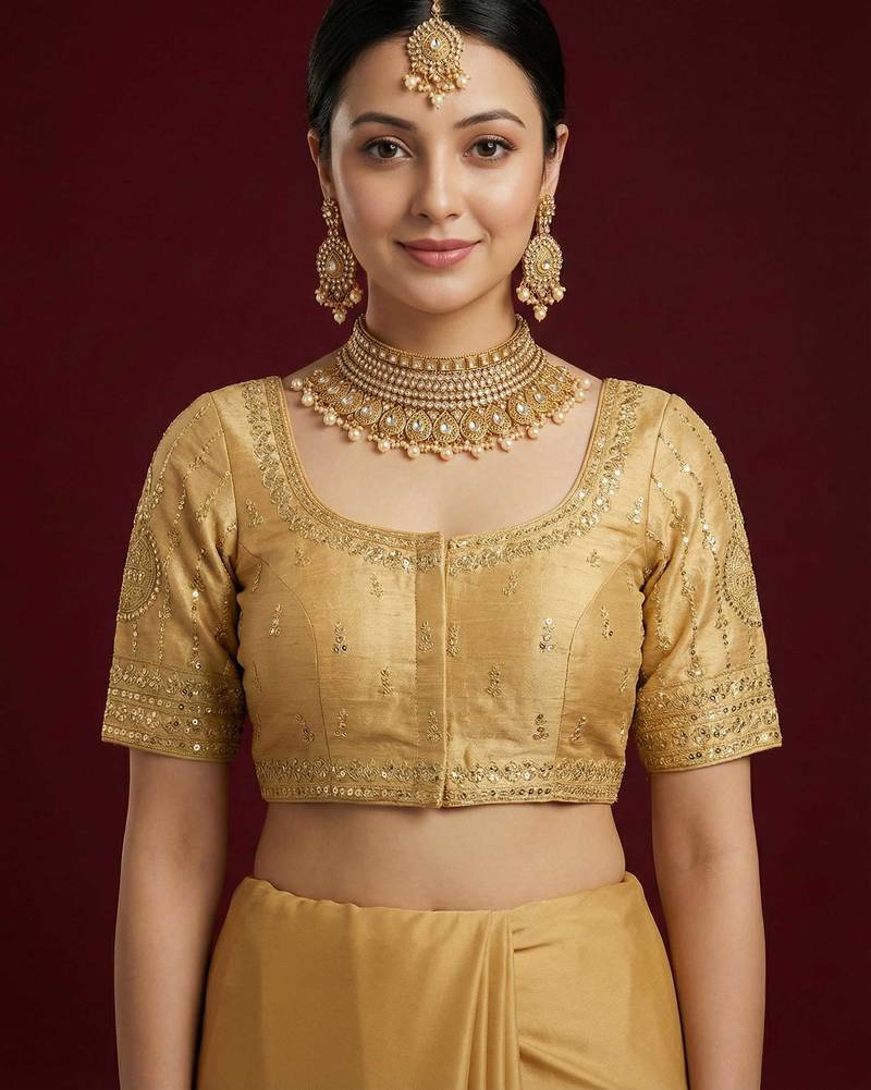 Gold embroidered traditional saree blouse