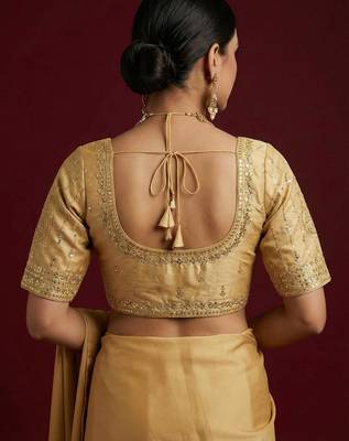 Gold embroidered traditional saree blouse 2