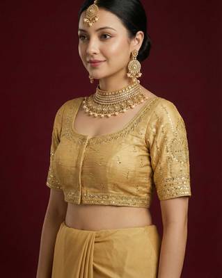 Gold embroidered traditional saree blouse 3