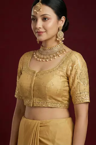 Gold embroidered traditional saree blouse
