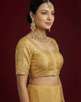 Gold embroidered traditional saree blouse 4