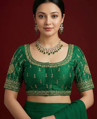 Green embroidered traditional saree blouse 1
