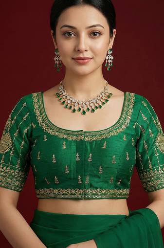 Green embroidered traditional saree blouse