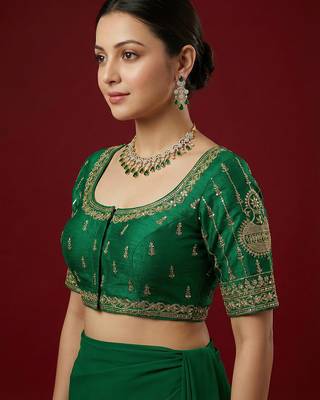 Green embroidered traditional saree blouse 2