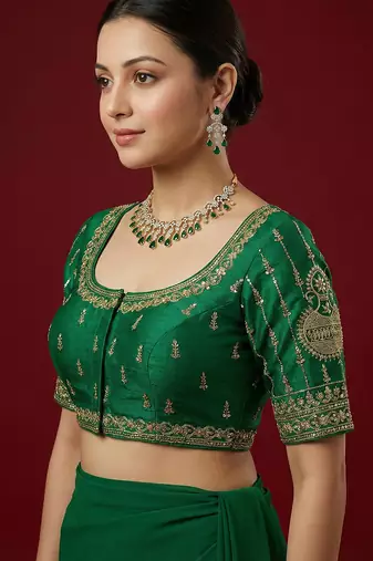Green embroidered traditional saree blouse
