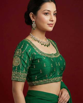 Green embroidered traditional saree blouse 3