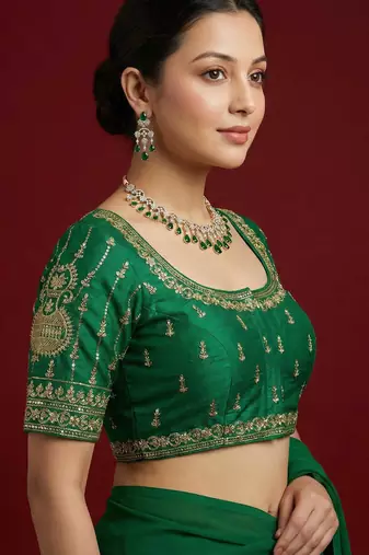 Green embroidered traditional saree blouse