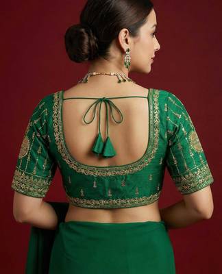 Green embroidered traditional saree blouse 4