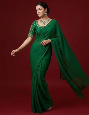 Green embroidered traditional saree blouse 5