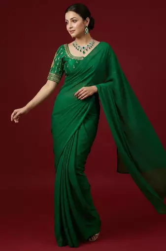 Green embroidered traditional saree blouse