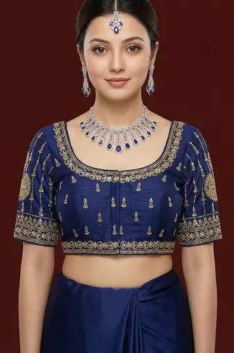 Navy blue embroidered traditional saree blouse