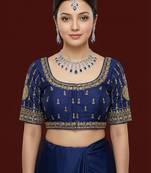 Navy blue embroidered traditional saree blouse