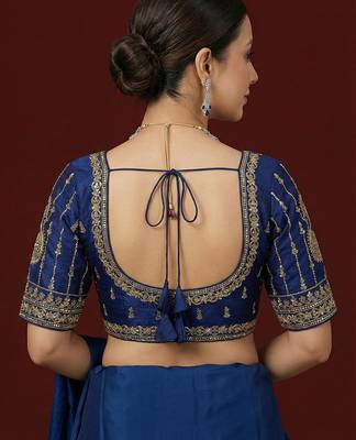 Navy blue embroidered traditional saree blouse 2