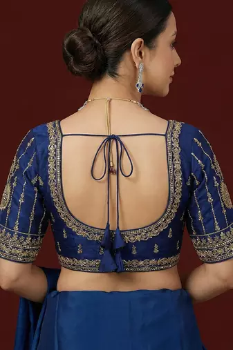 Navy blue embroidered traditional saree blouse
