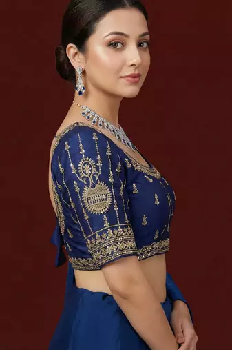 Navy blue embroidered traditional saree blouse