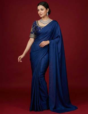 Navy blue embroidered traditional saree blouse 5