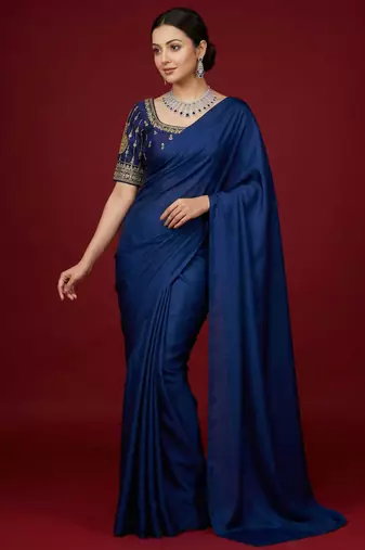 Navy blue embroidered traditional saree blouse