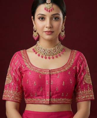 Pink embroidered traditional saree blouse 1