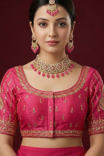 Pink embroidered traditional saree blouse