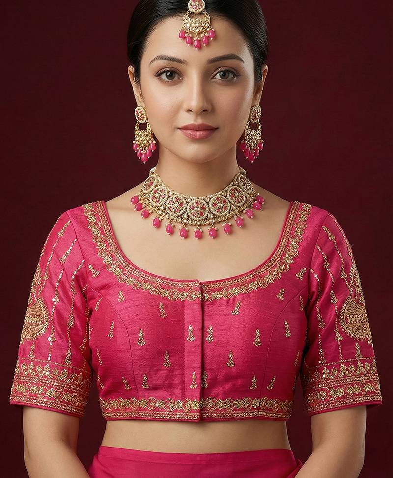 Pink embroidered traditional saree blouse