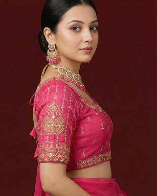 Pink embroidered traditional saree blouse 2