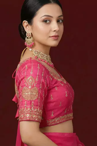Pink embroidered traditional saree blouse