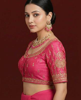 Pink embroidered traditional saree blouse 3