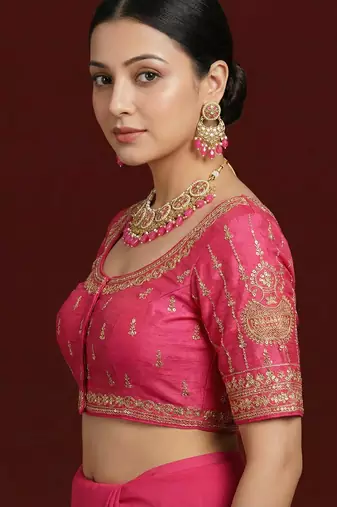 Pink embroidered traditional saree blouse