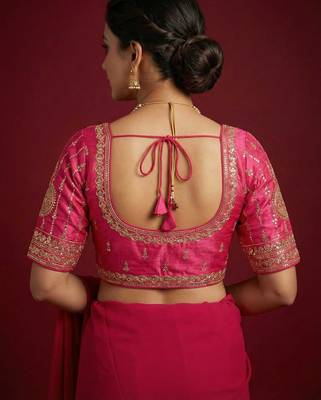 Pink embroidered traditional saree blouse 4