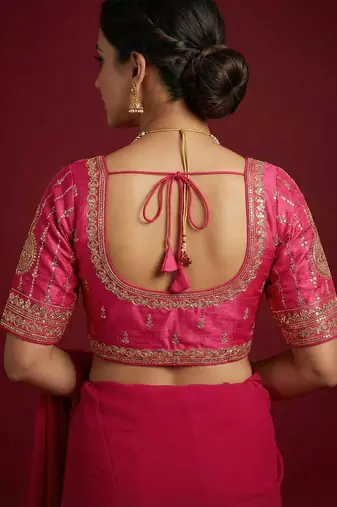 Pink embroidered traditional saree blouse