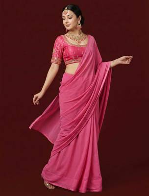 Pink embroidered traditional saree blouse 5