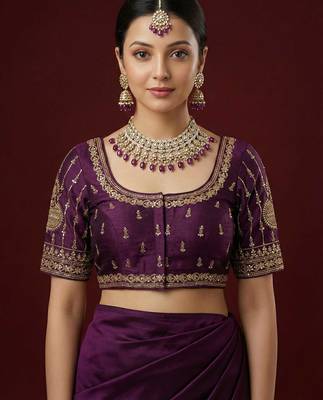 Purple embroidered traditional saree blouse 1