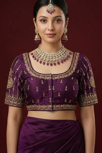 Purple embroidered traditional saree blouse