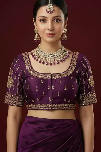 Purple embroidered traditional saree blouse