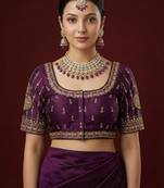 Purple embroidered traditional saree blouse
