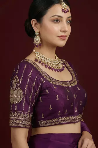 Purple embroidered traditional saree blouse