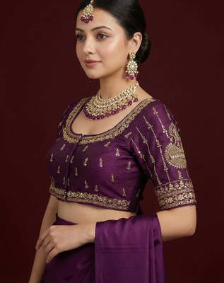 Purple embroidered traditional saree blouse 3