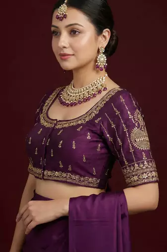 Purple embroidered traditional saree blouse