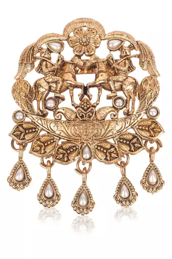 Gold-plated twin horse rider brooch for men
