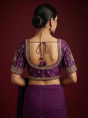 Purple embroidered traditional saree blouse 4