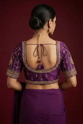 Purple embroidered traditional saree blouse