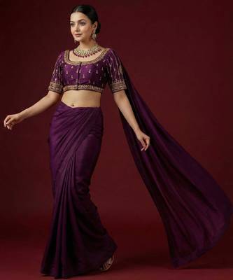 Purple embroidered traditional saree blouse 5