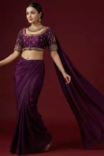Purple embroidered traditional saree blouse