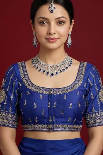 Royal blue embroidered traditional saree blouse